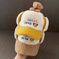 Boy plush ear protection warm and velvet hat tide 2021 Korean childrens hat children autumn and winter cute rabbit ear cap