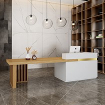 New Chinese simple solid wood imitation marble front desk cash register clothing store bar beauty salon stainless steel reception desk