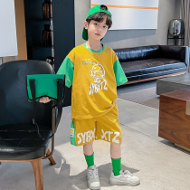 Boys summer clothing suit 2022 new handsome tide clothes for children in summer short sleeves shorts CUHK childrens clothes little fresh