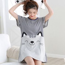Nightdress female summer cartoon short sleeve student Korean cute loose large size summer cotton long princess style pajamas