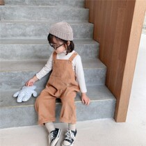 Childrens openable straps autumn and winter boys and girls toddler corduroy suspenders trousers childrens casual pants