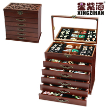 Multi-layer jewelry storage box earrings necklace jewelry large capacity solid wood drawer jewelry box cosmetic mirror