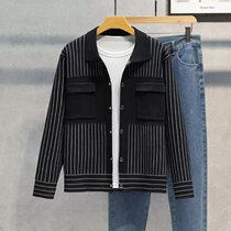 ↙Self-reserved special counters withdrawn↘Knit sweater jacket mens striped cardigan all-match casual sweater jacket tide