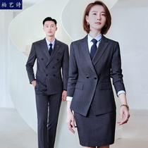 Striped suit suit suit men and women autumn and winter Korean double-breasted suit dress high-end tooling 4s store sales work clothes