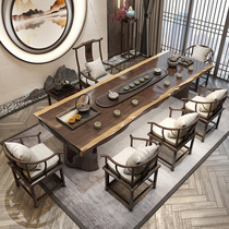 Tea table and chair combination Tea Table large board solid wood tea table new Chinese Zen tea table log household coffee table office