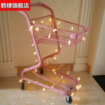Pink Double-deck Supermarket Shopping Cart Shopping Cart Household KTV Cart Shop Process