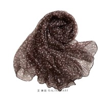 Autumn and winter silk scarf thin vintage Brown White Dot printing gauze soft shawl Joker silk scarf women