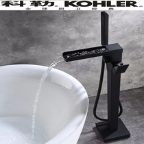 Floor bathtub tap full copper concealed black waterfall column pre-embedded cold water shower shower head suit