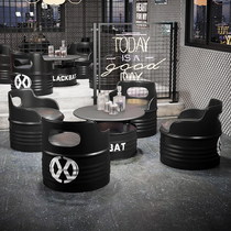 Industrial style bar table and chairs KTV sofa wrought iron oil barrel barbecue shop clear bar personality creative card seat coffee table combination