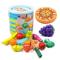 Barreled wooden simulation vegetables and fruits cut to see 1-3 years old wooden childrens early education kindergarten toys