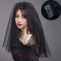 Black bow veil glowing veil bridal headdress Super immortal Net red photo props retro Halloween