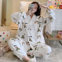Autumn and winter moon clothing winter padded flannel 12 pregnant women's pajamas winter coral fleece nursing women