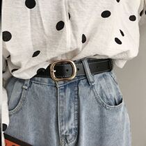 Pure cowhide soft leather belt ins wind belt for ladies leather simple Joker black with jeans summer