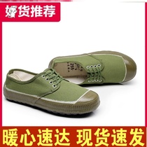 Labor protection Jiefang shoes 3537 wear-resistant and deodorant shallow mouth Mens Military rubber farmland shoes single shoes flat shoes military green lazy lazy
