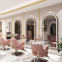 Barber shop mirror table hairdressing shop mirror hair salon special wall-mounted Net red with light led hot hanging wall cutting mirror