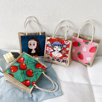 Day Ensemble Cartoon Cute Lunchbox Containing linen handbag linen handbag Fashion outside hand carry bag with small bag