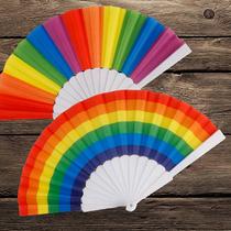 Children's folding fan six-color rainbow flat folding 7-inch craft fan kindergarten cloth dance fan small cool fan