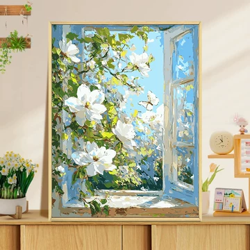 『花』油彩画 鸢尾花数字油画diy油彩画填色花卉治愈系风景横板手工diy油画填充