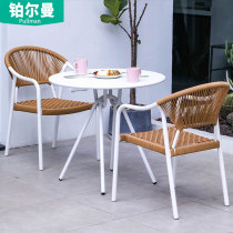 Outdoor casual round table and chairs Nordic Villa Courtyard Garden Modern Minimalist Rattan chair Terrace Coffee Table