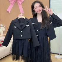 Pro-child clothing spring clothing 2022 new wave small suit suit girls dress Two sets of Fried Street Mother Dress Foreign Gas