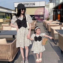 Grape pro-son dress Summer new mother woman dress girl fake two pieces of harness Broken Flowers Beach Holiday Dresses