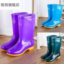 Season Rain Shoes Rain Boots Water Shoes Slip Plus Cotton Warm Fashion Rubber Shoes Cover Shoes Water Boots Woman Middle Cylinder High Cylinder Kitchen