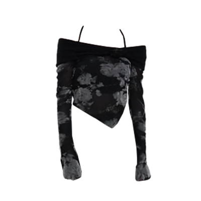 taobao agent T-shirt, fitted short mini-skirt, black top, open shoulders, long sleeve