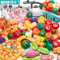 Magnetic cutting fruit toys childrens vegetables cutting music baby boys and girls play house wooden vegetable cutting set