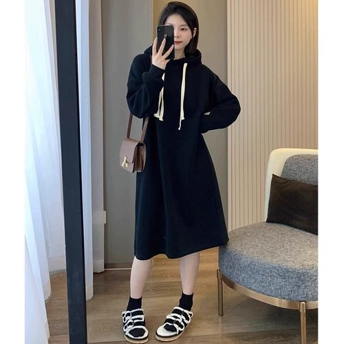 Осенний лонгслив, платье, толстовка с капюшоном, для формы тела «груша», большой размер, свободный крой, по фигуре, подходит для подростков