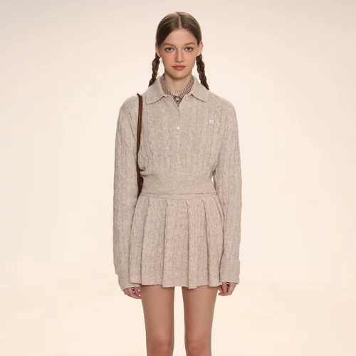 Трикотажный свитер с косичкой, комплект, юбка в складку, плиссированная юбка