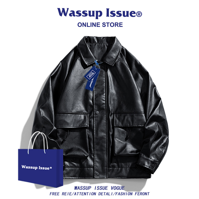 WASSUP ISSUE Baseball uniform Men's Spring and Autumn Season Fashion Brand Loose casual pilot pu leather jacket jacket men's
