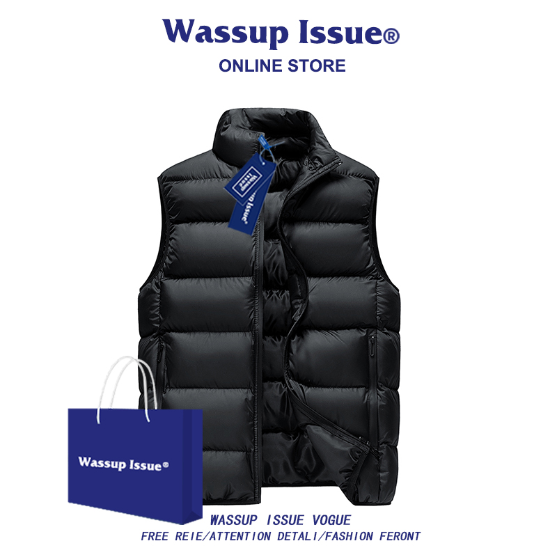 WASSUP ISSUE American Sports Down Cotton Vest Men's Tank Top Thickened Cotton Clothes Warm Shoulder Vest Men's