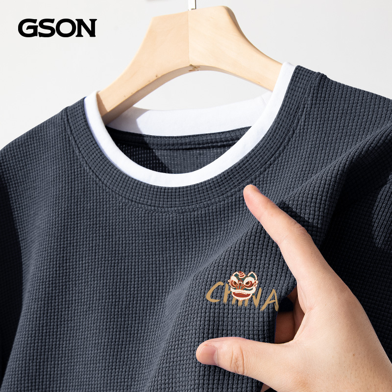 Senma Group GSON long sleeved t-shirt men's spring and autumn China-Chic holiday two autumn waffle autumn men's T-shirts