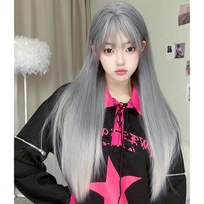 taobao agent Shu Duowuo Women's Long Hair Online Red Lolita Silver Gray Qi Liu Hai Cool JK daily face repair temperament full set