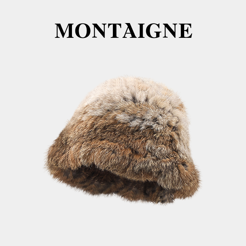 フランスモンテーニュ/Montaigne 購入ウサギの毛皮の帽子レディース秋冬暖かいウール帽子顔出し小漁師帽子