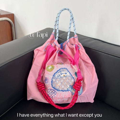 Шоппер, льняная сумка, нейлоновая японская сумка на одно плечо, с вышивкой