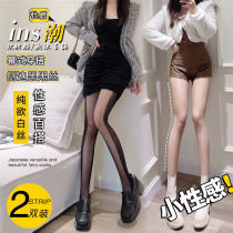 Red thin leg stockings side vertical stripes join pantyhose black silk white silk summer shadow black