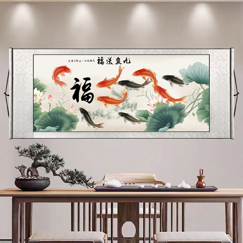荷花九鲤图轴-荷花九鲤图轴促销价格、荷花九鲤图轴品牌- 淘宝