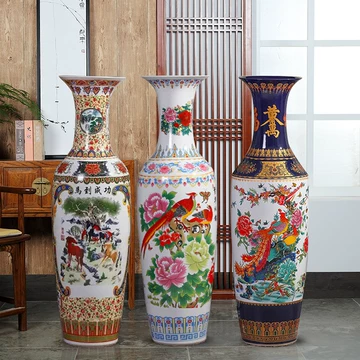 中国古玩 粉彩 色絵 大型花瓶 高約61.5cm 大花器 f022020