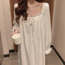 Palace Wind Long Sleeve Pure Cotton Pyjamas Woman 2022 Spring Summer Sexy Lace Princess Fairy Loose long skirt Home Dress Home