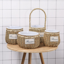 Creative handmade pastoral straw rattan wicker green radish succulent hanging orchid flower pot flower basket vase home decoration