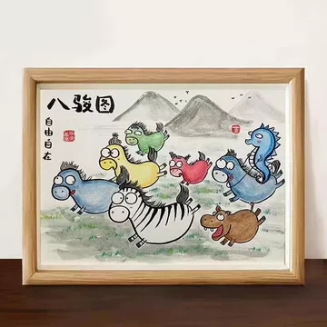 中国美術  中国近現代画家  美術教育家『 徐悲鴻 八駿圖 』掛け軸 紙本 徐悲鴻 彩馬軸 掛軸 中国美術 左午 中国近代絵画 中国画 骨董品