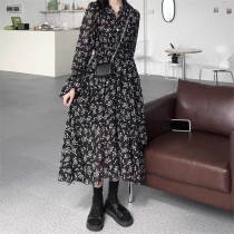 Korean pregnant women autumn dress fashion style French retro temperament floral skirt senior sense pregnant women spring and autumn skirt