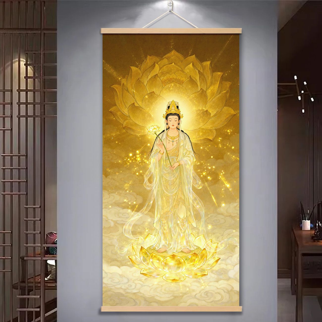 丁观鹏童子拜观音图 中国画 掛け軸 水墨画 和室 玄関 茶室 壁掛け 美術品 紫竹观音陶瓷挂画-紫竹观音陶瓷挂画促销价格、紫竹观音陶瓷挂画品牌- 淘宝