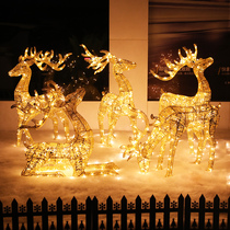 Christmas deer decorations 1 2 meters Wrought iron deer luminous with lights Simulation Elk Christmas Deer pull car decoration scene
