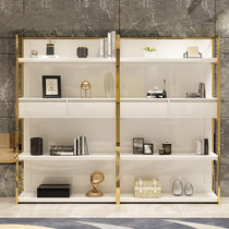Light luxury stainless steel shelf Floor-to-ceiling Nordic display rack Living room modern study storage cabinet Golden decoration cabinet