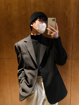 19studio Korean black suit male Ruffian handsome tide flow loose casual niche design long sleeve suit jacket
