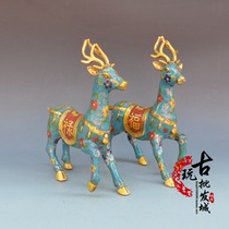 Antique antique silk cloisonne sika deer a pair of Handicraft ornaments Fu Shou Kangning deer Jucai decorations