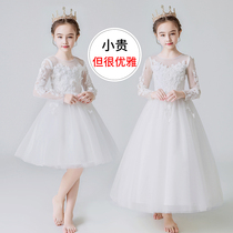 Flower Boy Wedding Girl Gown Dress Spring Autumn White Yarn Dress Child Foreign Air Princess Skirt Long Sleeve Girl Piano out of service