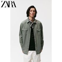 ZARA Autumn Winter New Mens straight line of decorative long sleeve denim shirt 06987399505